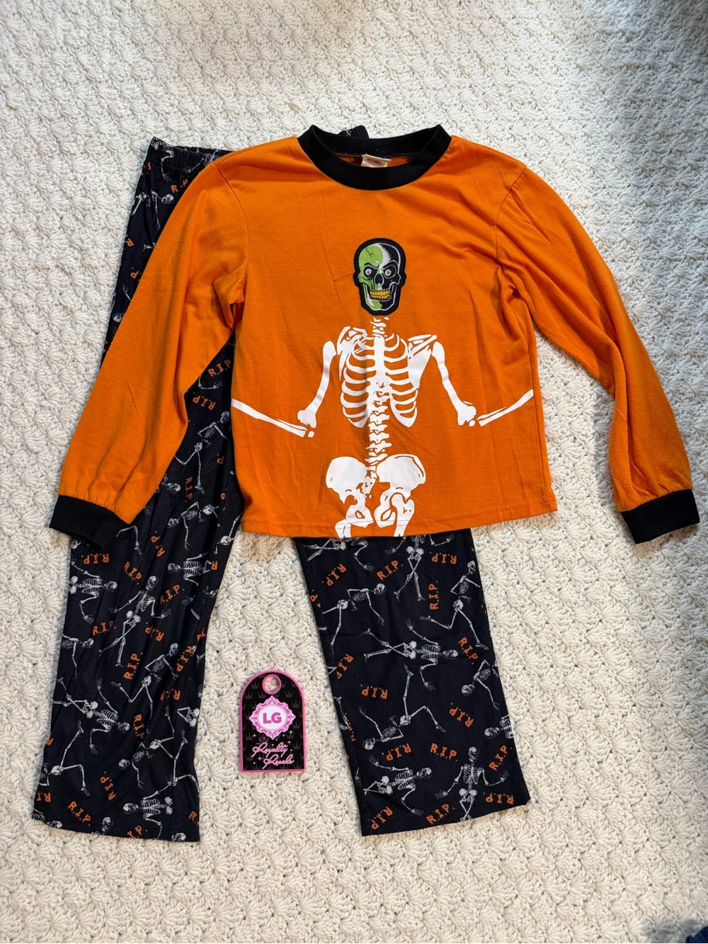 Faded Glory Orange & Black Skeleton Pajama Set